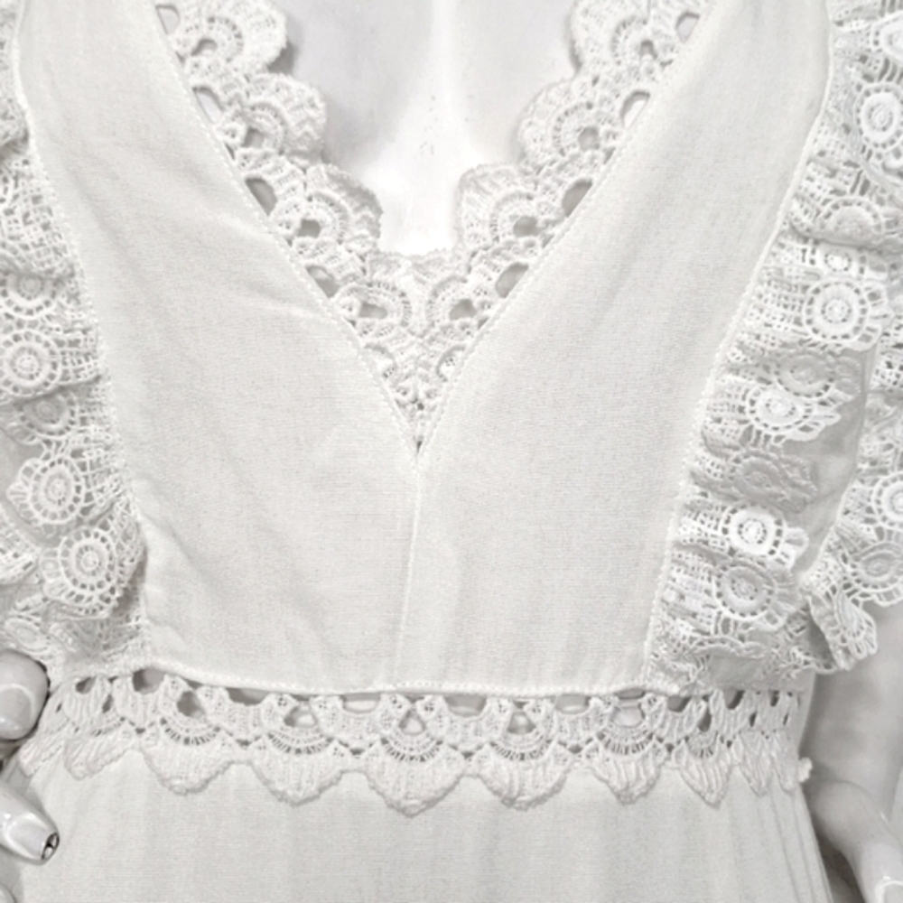 Entro White Ruffle Eyelet Coquette Romantic V-Neck Cottagecore Mini Dress Size L - Picture 6 of 16